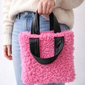 STAND STUDIO Pink Teddy Faux Shearling Tote